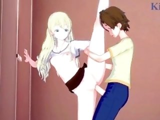 Olivia And Chisato Higuchi Have Intense Hermaphroditism Hump In The Restroom. - Asobi Asobase Anime Porn