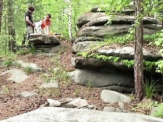 Dark-haired Hard Cunt Fuck Stranger Outdoor And Internal Ejaculation In The Forest