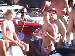 Spring Break Boat Soiree Vid With Bathing Suit Stunners Floating On A Lake