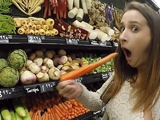 Shopping For Veggies To Fuck With A Chick In A Cardigan
