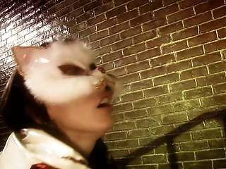 Erotic Black-haired In Cat Mask Gets Pounded In A Dark Alley